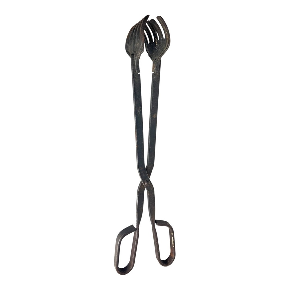 Vintage Metal Coal Tongs Fireplace Stove 15 Inch Iron Forked Tongs